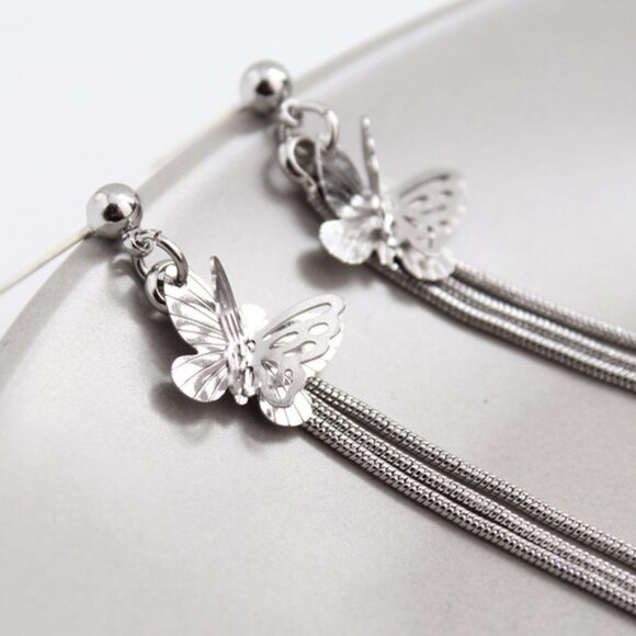 4/$25 All Flutter Butterfly Chain Linear Drop Earrings - Picture 3 of 3